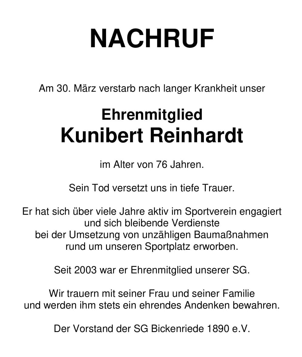 Nachruf Kunibert Reinhardt
